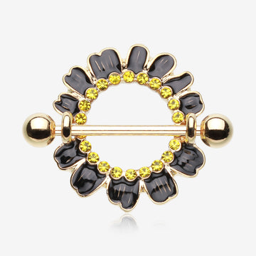 Adorable Black Daisy Nipple Shield Ring-Black/Yellow